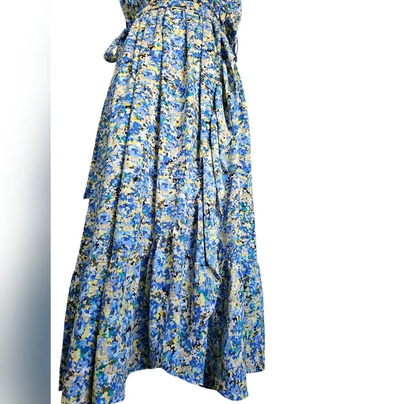 London Times Blue and Yellow Ruffled Midi Dress - Picture 4 of 8